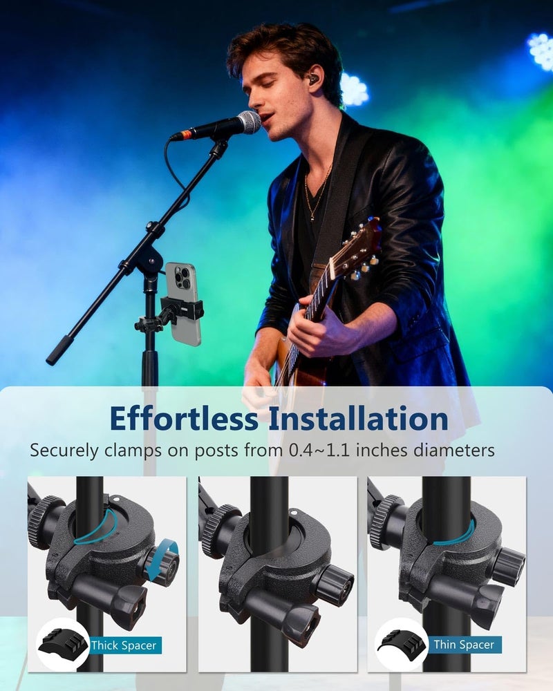 Sunmig Mic Stand Phone Holder, Phone Holder Mount for Microphone Stand, Music Stand, Guitar Drums, Phone Clamp for iPhone 15 14 13 12 11 Plus Pro Max Mini Samsung Galaxy S24 S23 Ultra Google Pixel 8 7 - Image 5